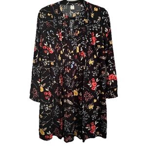 Old Navy Women’s Shirt Dress M Black Floral Long Sleeve Cottagecore Colorful